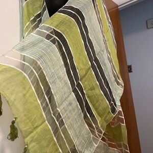 Lime green and crème striped silk shawl with arms
